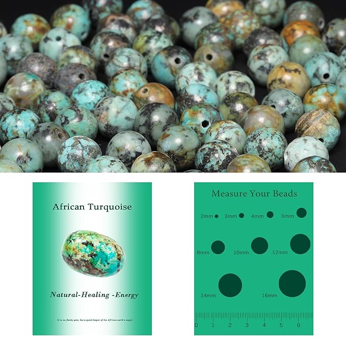 Song Xi 60pcs 6mm Natural African Turquoise Stone Beads for Jewelry Making, Gemstones Beads Bracelet for Necklace Earring Keychain, with Jewelry Box and Elastic for Christmas Wedding Birthday Gift