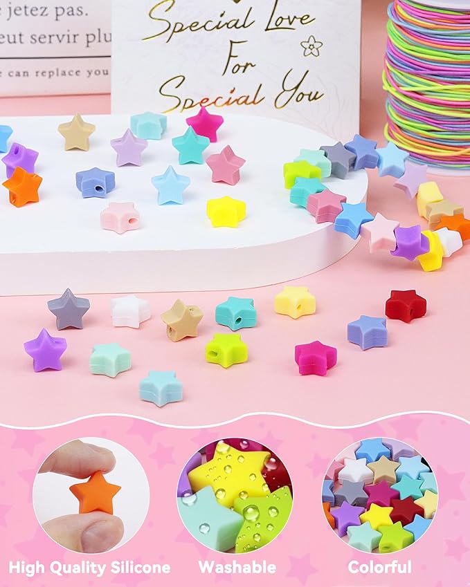 FIVEIZERO 80PCS Star Focal Silicone Beads for Keychains, Pens, and Bracelets - Star-Shaped for Adult DIY Crafting