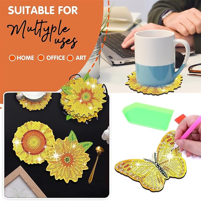 10 pcs Diamond Painting Coasters | Diamond Art Coasters | Sunflower Diamond Art Painting | Perfect Art Craft Gift for Sunflower Lover, Dad, Mom, Grandparents, Brother, Sister.