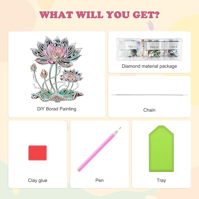 HEIBAGO Lotus Diamond Art Hanging Kits for Adults, Flower Diamond Art Suncatchers, 5D Special Shape Diamond Painting Pendant, DIY Window Ornament Gifts for Home Garden Door Wall Decor 8.3x8.3 in