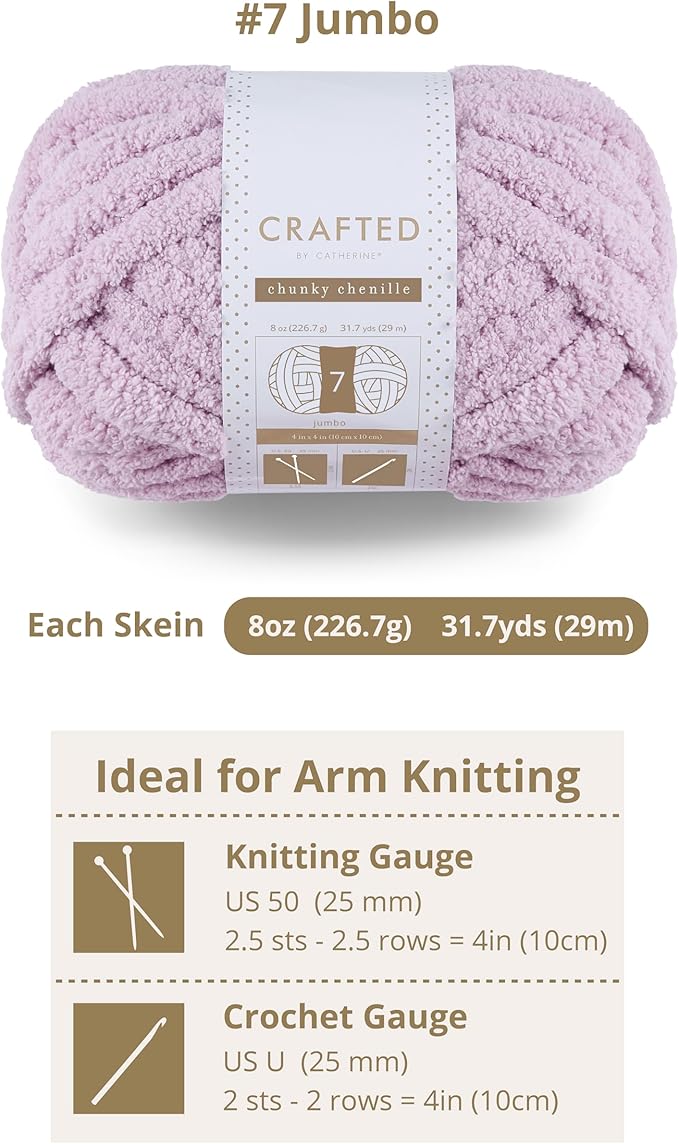 Crafted by Catherine Chunky Chenille Yarn - 6 Pack (8 oz / 227 g, 31.7 Yards Each Skein), Purple, Gauge 7 Jumbo