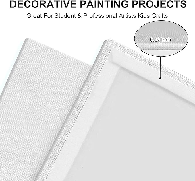 Artkey Canvas Boards 5x5 Inch 12-Pack, 10 oz Primed 100% Cotton White Blank Small Canvases for Painting, Square Flat Canvas Panels for Oil Acrylics Watercolor & Tempera Paints