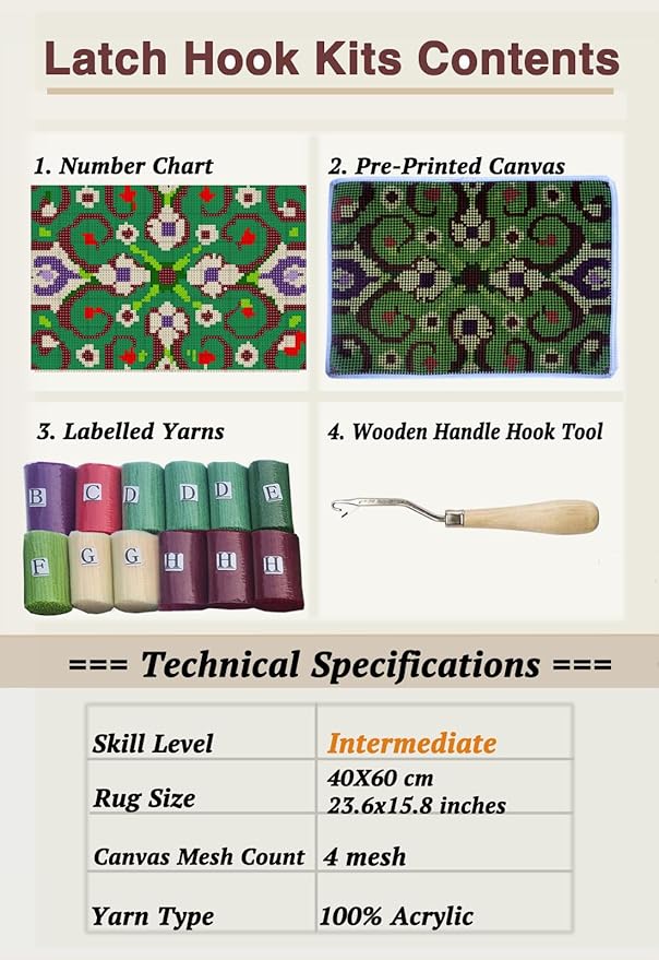 KitsMaster Latch Hook Kits for Adults, Crafts for Adults Women New Hobbies DIY Printed Canvas Rug for Home Decor Festival Gift 23.6''x15.8'' (Symmetrical Splendor)