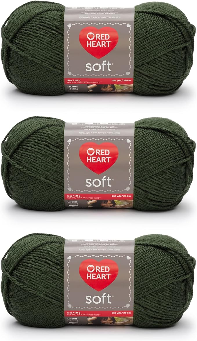 Red Heart Soft Dark Leaf Yarn - 3 Pack of 141g/5oz - Acrylic - 4 Medium (Worsted) - 256 Yards - Knitting/Crochet