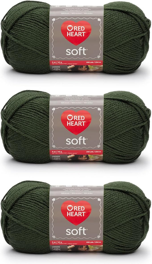 Red Heart Soft Dark Leaf Yarn - 3 Pack of 141g/5oz - Acrylic - 4 Medium (Worsted) - 256 Yards - Knitting/Crochet