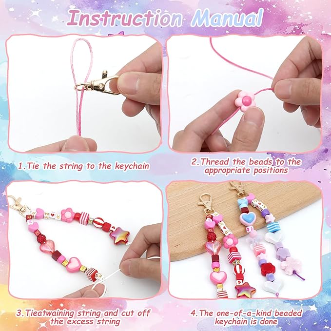 ASTNIC 618 Pcs Keyring Making Kit with Keychain, Letter Beads & Pony Beads for Phone Charm, DIY Beaded Keychain Making Kits for Bag Charm, Personalised Gifts for Women, Jewelry Making Kit