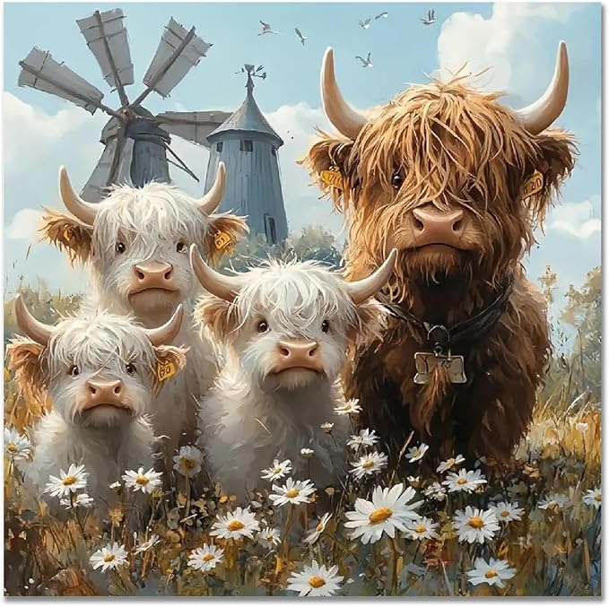 Highland Cattle Cross Stitch Kits for Adults - Embroidery Kits for Beginners Adults,11 CT Patterns Dimensions Counted Cross Stitch Kits for Adults Arts Craft 13.8x13.8 inch