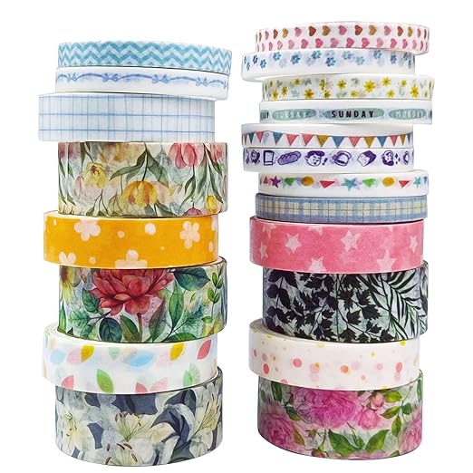 20 Rolls Washi Tape Set,Floral Washi Tape for Journaling, Assorted Sizes (Floral A)