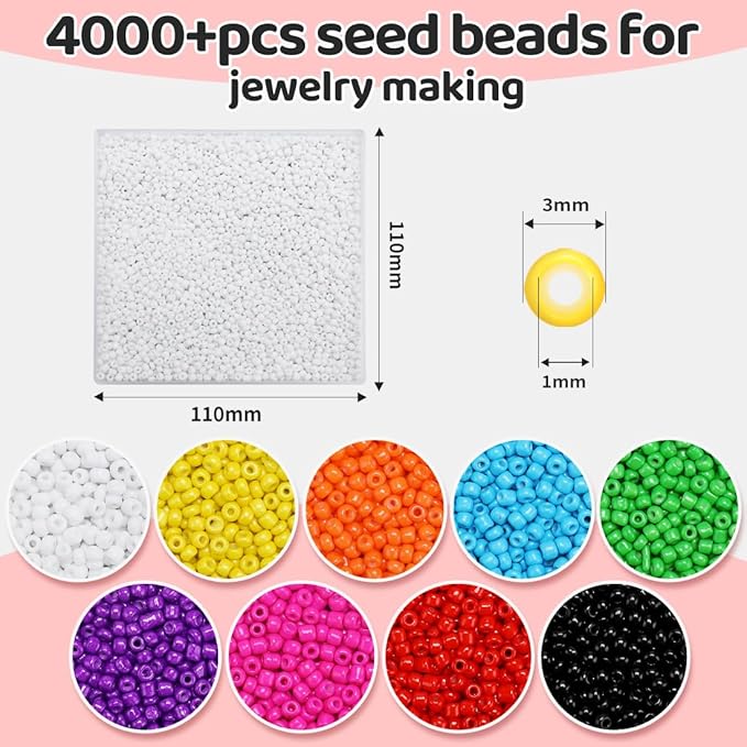 IOOLEEM White Glass Beads, 4000+pcs 3mm, for Jewelry & Bracelets