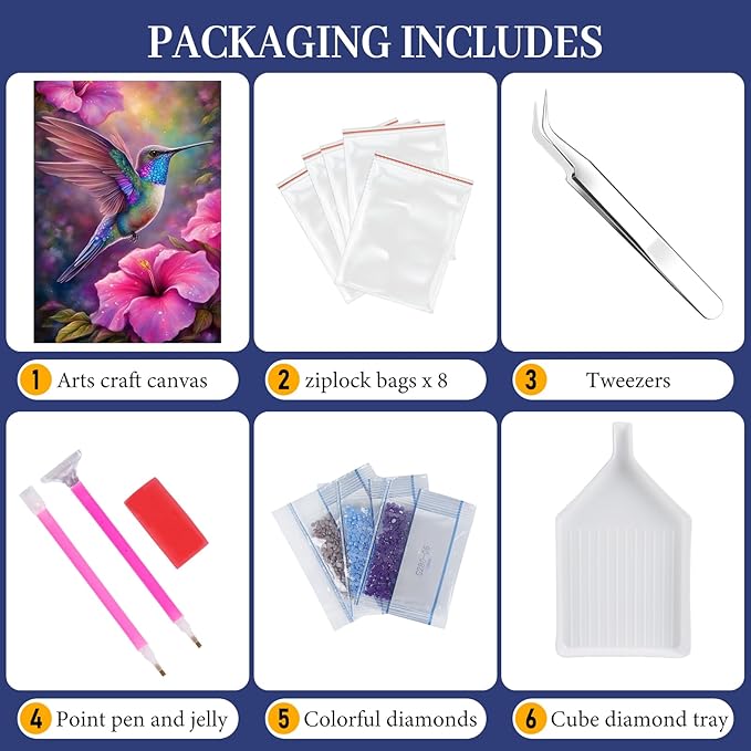 Fountor Hummingbird Diamond Art Kits for Adults, Bird Flower Diamond Painting Kits for Adults Beginners, DIY 5D Round Full Drill Gem Art Crafts Kits for Home Wall Decor 12x16 Inch