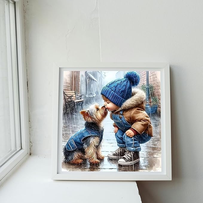 Animal Dog Stamped Cross Stitch Kits for Beginners,Kiss Dog Needlepoint Counted Cross Stitch Kits for Adults,Easy Prestamped Boy Pattern Needlepoint Kit Crafts for Home Decor Gifts 14X14 Inch.