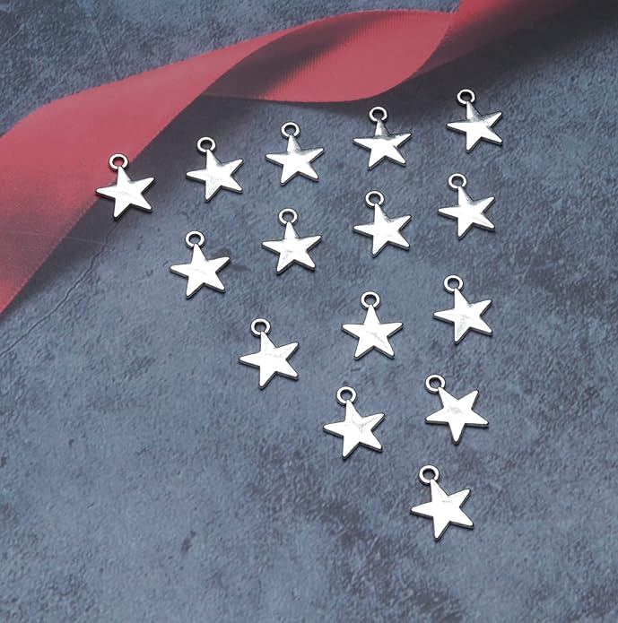 50 Pcs Star Pendants Bulk Small Metal Star Shape Charms for Jewelry Making Kit Finding Necklace Bracelet Key Chains Earring DIY Crafting