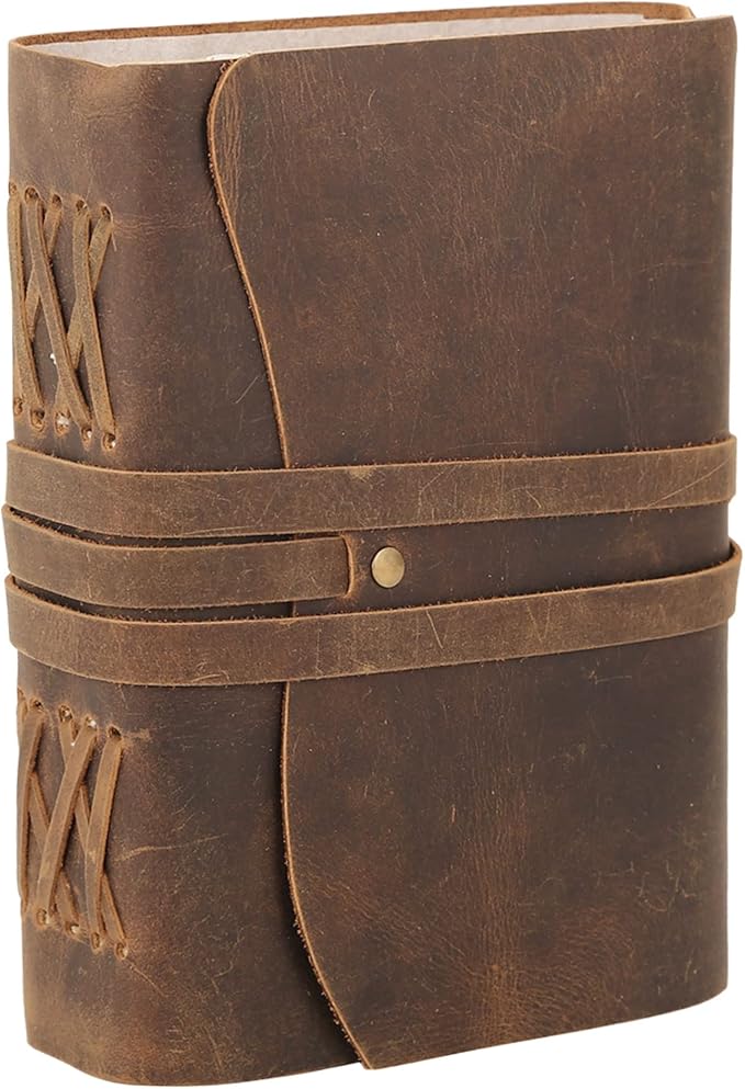 KomalC Handmade Leather Journal | Writing Notebook Diary | Bound Daily Notepad For Men & Women Unlined Paper Medium, writing pad for artist, sketch