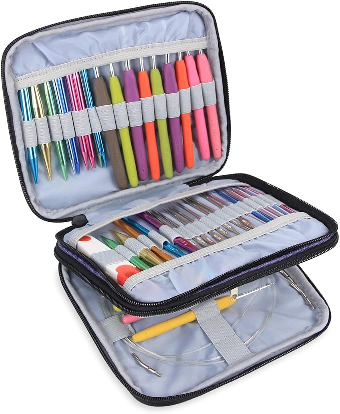 Teamoy Organizer Case for Interchangeable Circular Knitting Needles, Crochet Hooks and Knitting Accessories, Keep All in Place and Easy to Carry, Purple (No Accessories Included)