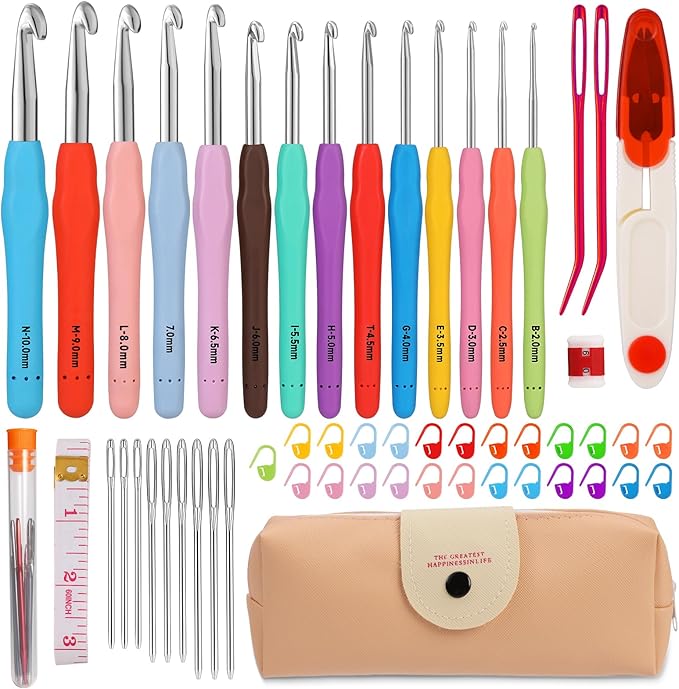 Mayboos 14 Sizes Crochet Hook Set, Large Crochet Hooks Yarn Needle Kits Knitting Needles with Ergonomic Handles for Beginners