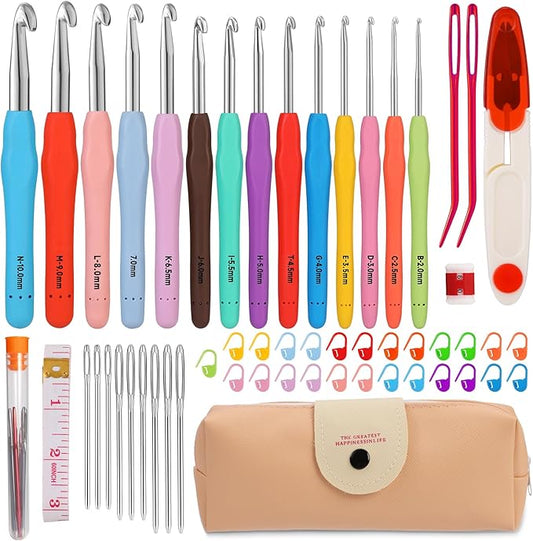 Mayboos 14 Sizes Crochet Hook Set, Large Crochet Hooks Yarn Needle Kits Knitting Needles with Ergonomic Handles for Beginners