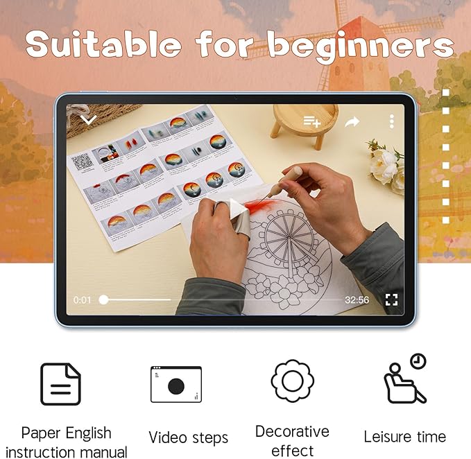 QMNNMA Needle Felting Kit for Beginners, Needle Felt Painting Kit with Picture Frame, Foam Pad, Felt Cloth, and Instructions, Flowers Wool Felting Kit Used for Home Decoration, Art Craft