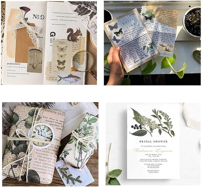 DESEACO Vintage Aesthetic Posters for Wall Decor, Green Botanical Art for Teen Girls’ Rooms, Cute Plant Journaling Supplies and Nature-Inspired Collage Kit