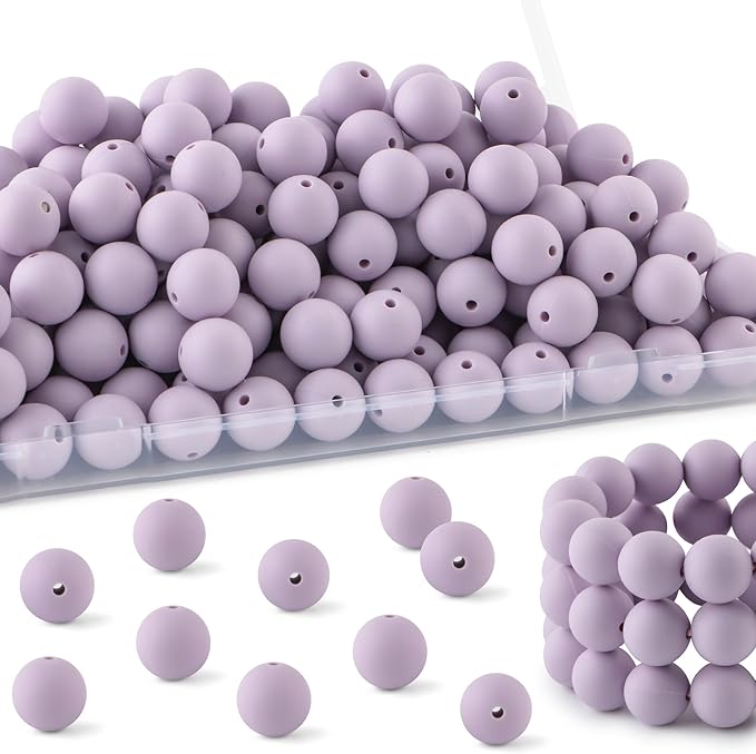 150Pcs 15mm Silicone Beads for Keychain Making Bracelet Necklace, Bulk Round Silicone Beads for Pens（Lilac）