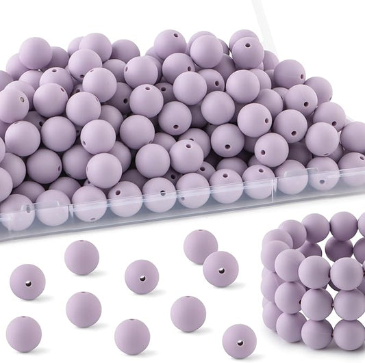150Pcs 15mm Silicone Beads for Keychain Making Bracelet Necklace, Bulk Round Silicone Beads for Pens（Lilac）