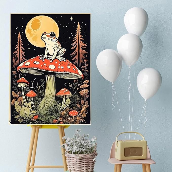 YPF Mushroom Diaomnd Painting Kits for Adults DIY 5D Round Full Drill Diamond Art Diamond Painting Very Suitable for Home Leisure and Wall Decoration Frog Night Moon 12x16