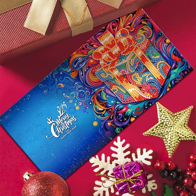 12 Packs DIY 5D Diamond Paint Christmas Cards, Xmas Santa Claus Elk Diamond Art Greeting Cards, Gem Art Christmas Ornaments for Adults Beginners Holiday Gift
