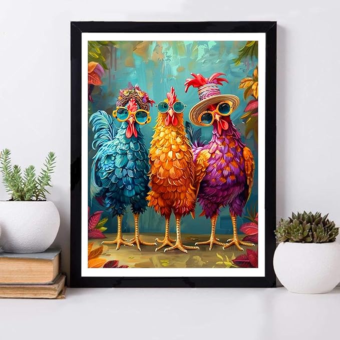 ijbnhd Chicken Diamond Art Kits for Adults, 5D Chicken Diamond Painting Kits for Adults, Round Full Drill Gem Art Kits for Beginners DIY Chickens for Wall Decor 12x16inch