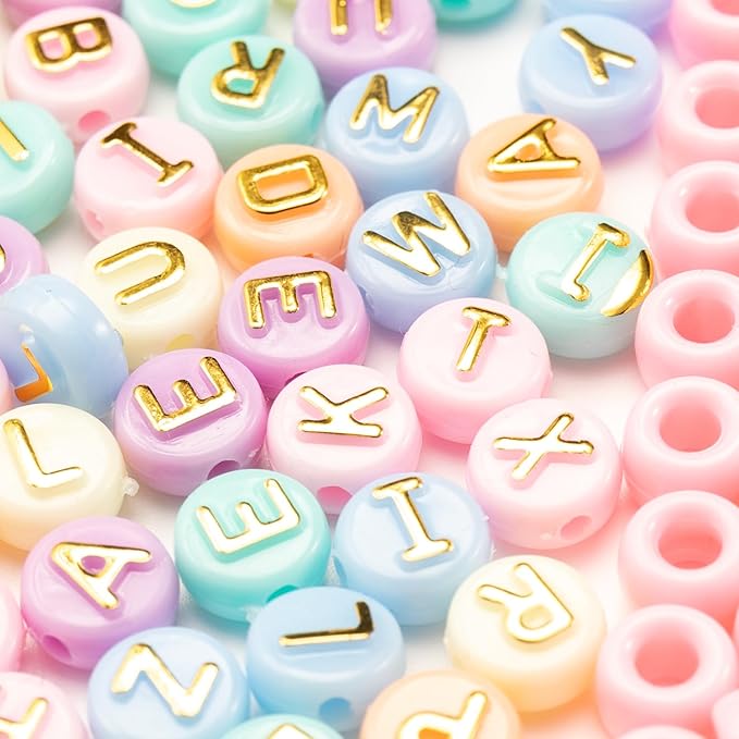 Gxueshan 1400 Pcs Acrylic Gold Pink Colorful 6x9mm Pony Beads 10x6mm Mix Candy Color Alphabet Letter Beads Bulk for Jewelry Friendship Bracelet Necklace Making Kit Braids Kandi Beads (1400)