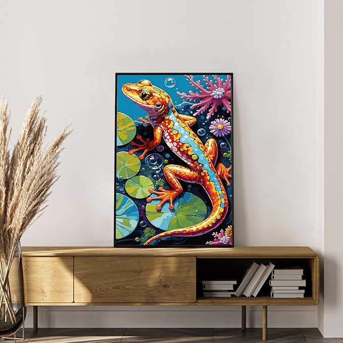 Framed Paint by Numbers Kit for Adults Beginner Animal, Adult Paint by Number Kits on Canvas Framed Chameleon, DIY Acrylic Oil Painting by Numbers with Frame, Perfect for Home Decor 8 X 12 Inch