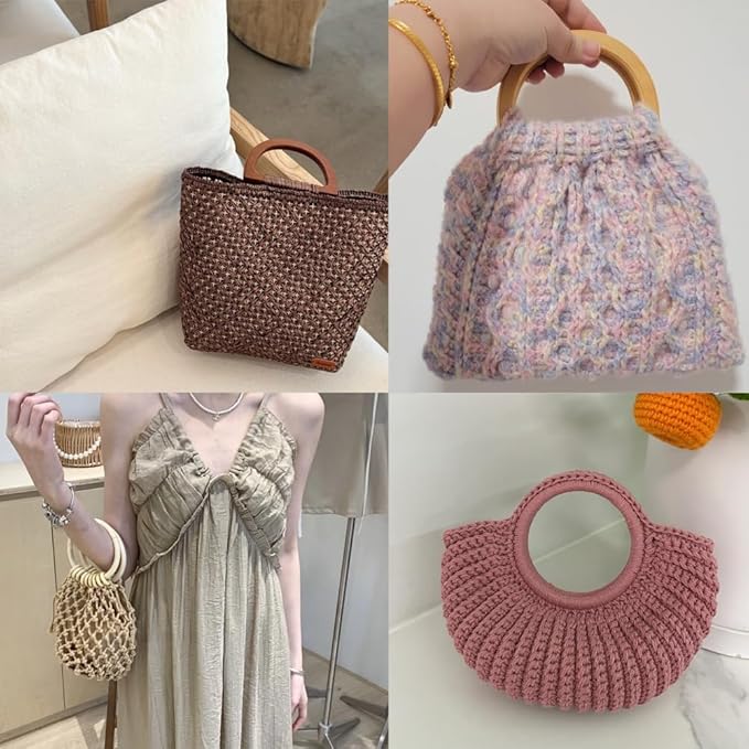 TQFXGLL 14 Pcs Leather Crochet Bag Making Kits, 4 Colors Bag Bases, Round and D Shape Purse Handles with 2 Sizes Crochet Hooks for DIY Purses Bags Craft Making