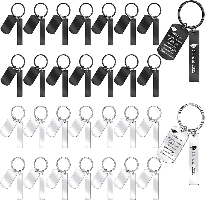 gisafai 30 pcs christmas engravable stainless steel keychain blank laser engraving blank key ring tag for diy craft xmas gift