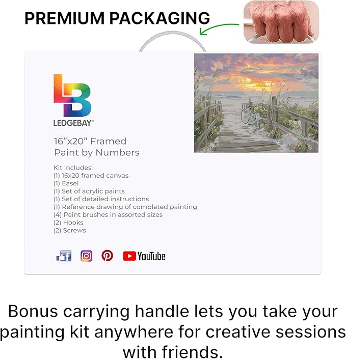 Ledgebay DIY Paint by Numbers Kit for Adults Framed Canvas: Beginner to Advanced Paint by Numbers Kit, Kits Include Acrylic Paint Set Brushes Tabletop Easel (Morning Ride 16" x 20" Framed)