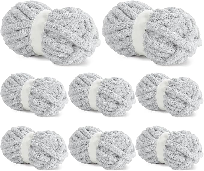 BALAPET 8 Pack Chunky Chenille Yarn for Crocheting & Knitting, 27yds 8 oz Each Skein Soft Fluffy Kitting Yarn Set, Thick Velvet Plush Yarn for Handcrafts Weaving Making Blankets, Smoky Gray