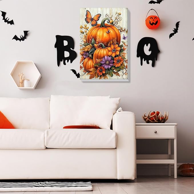 Bowetile Halloween Framed Paint by Numbers for Adults Beginners, Easy Adults' Paint-by-Number Pumpkin Kits on Canvas, Acrylic Fall Number Painting Crafts Kits Halloween Gifts for Home Decor, 8x12in