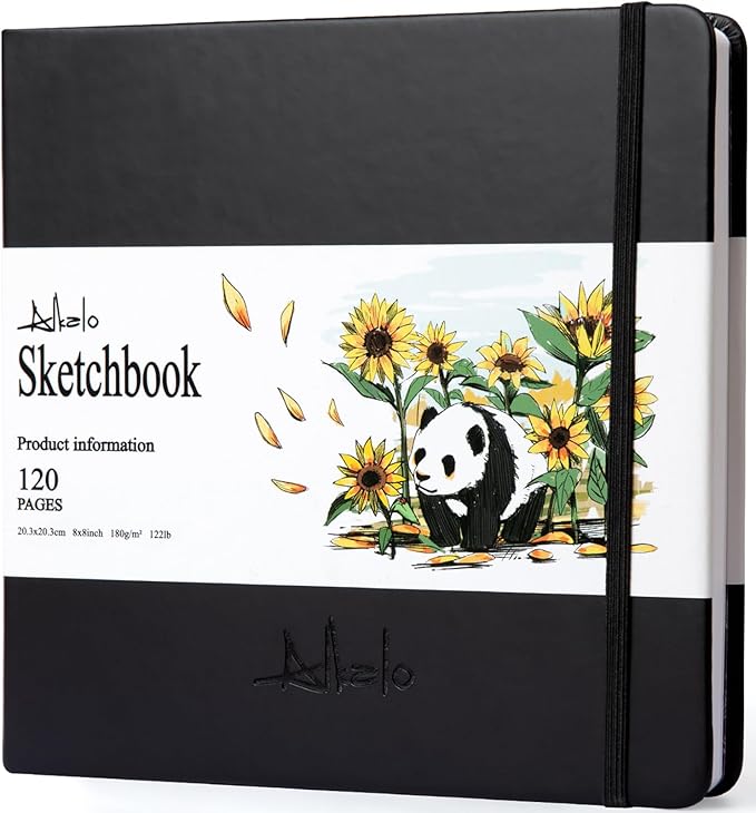 Square Sketchbook for Drawing, 120 Pages Sketch Book, 122LB/180GSM Thick Paper, Mixed Media Sketchbook for Charcoal Pencil, Inks Pen, Colored Pencil, Acrylic Marker, Oil Pastel