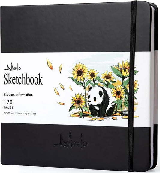 Square Sketchbook for Drawing, 120 Pages Sketch Book, 122LB/180GSM Thick Paper, Mixed Media Sketchbook for Charcoal Pencil, Inks Pen, Colored Pencil, Acrylic Marker, Oil Pastel