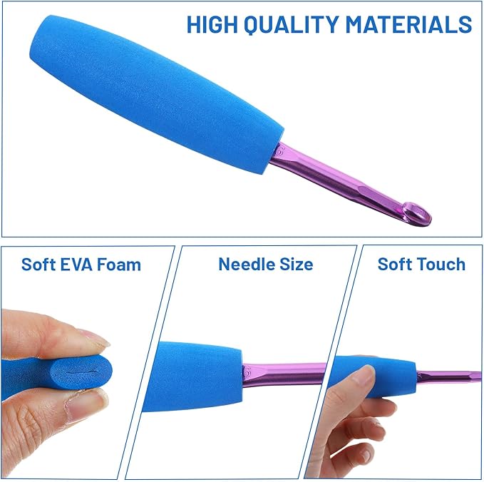 5Pcs Crochet Hook Grips, Soft Light EVA Ergonomic Crochet Hook Grip for Arthritic Hands, Fits 2mm-10mm(0.08in-0.39in) Hooks Comfortable Removable Cushions Hands Handle Multi-Color （Only Handle）
