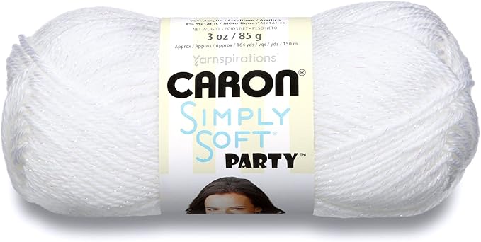 Caron Simply Soft Party Yarn, 3 oz, Medium Worsted 4 Gauge, - Snow - For Crochet, Knitting & Crafting