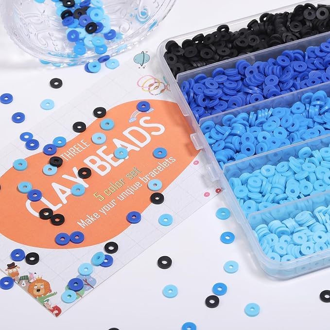 3500pcs Blue Clay Beads for Bracelets Making 6mm Heishi Beads Polymer Flat Round Disc Clay for Jewelry Making Blue Bead Crafts