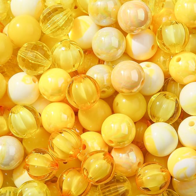 16mm Acrylic Beads 100pcs Yellow Focal Spacer Bead Chunk Bubblegum Beads for DIY Crafting Necklace Bracelet Jewelry Making Keychain (Yellow)
