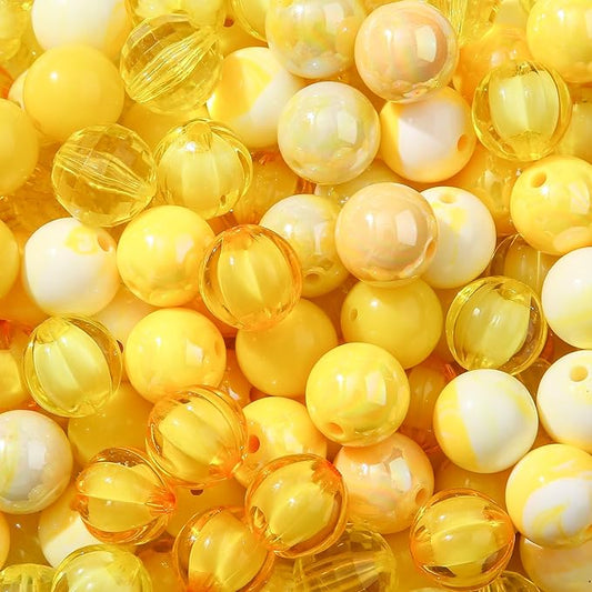 16mm Acrylic Beads 100pcs Yellow Focal Spacer Bead Chunk Bubblegum Beads for DIY Crafting Necklace Bracelet Jewelry Making Keychain (Yellow)
