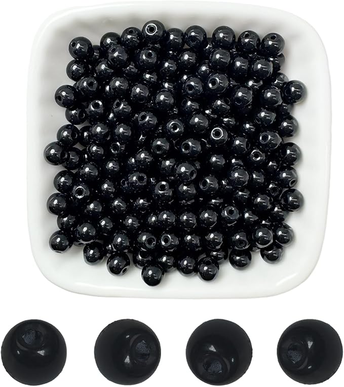 6mm Round Glass Beads for Jewelry Making, 900Pcs Glass Seed Beads for Bracelets, DIY Crafts (Black)