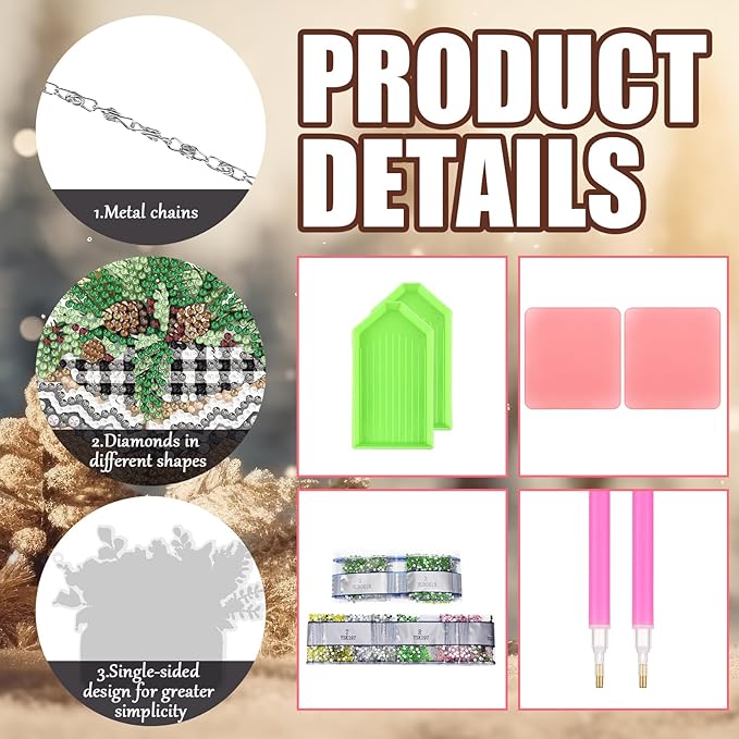 Chitidr 6 Pcs Winter Diamond Painting Hanging Sign Set Diamond Art Set DIY Crystal Paint Arts and Crafts Kit 5d DIY Christmas Ornaments Kits for Winter Wall Door Window Decor