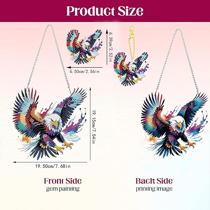 Masendp Eagle Diamond Painting Hanging Ornament Kit, DIY Special Shaped Rhinestone Window Hanging Kit, Suitable for Home and Garden Wall Decoration Gifts