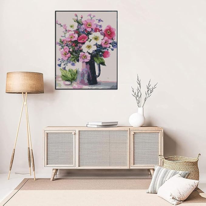 Flowers Stamped Cross Stitch Kits Flowers Cross Stitch Patterns,Dimensions Cross Stitch Kits Embroidery Kit Arts and Crafts for Beginners 15.7x11.8 inch