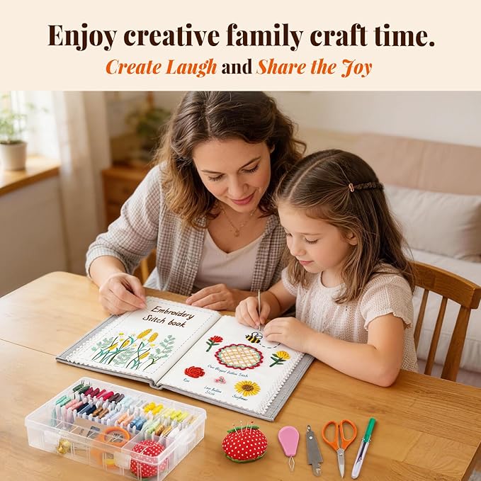 CYANFOUR 2026 New Embroidery Stitch Book Kit for Adults Beginners, Cross Stitch Kit with Step-by-Step Guide and Video, Pre-Printed Patterns, Threads and Needles, Portable Crafts Gift for Adults