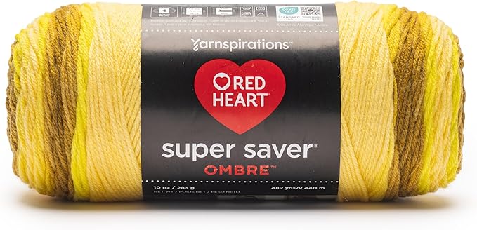 Red Heart Super Saver Ombre Gold Bar Yarn - 2 Pack of 283g/10oz - 100% Acrylic - #4 Worsted (Medium) - 482 Yards - Knitting/Crochet
