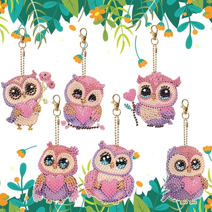 Diamond Painting Keychains Kits, Double Sided Diamond Art Keyrings for Adults, DIY Art Key Rings Ornaments Kits