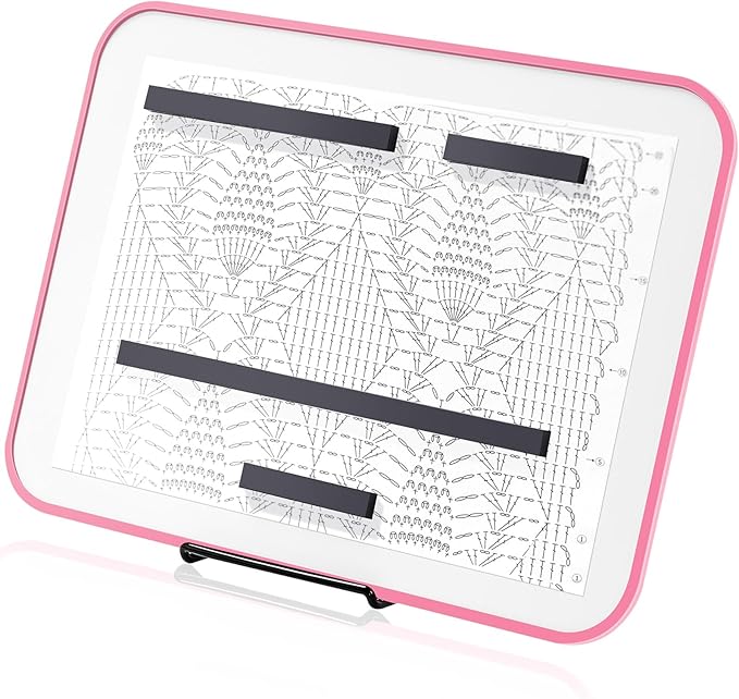 flutesan 8 x 12 inches knitting pattern holder with 4 replacement magnets knitting chart keeper cross stitch magnetic board cross stitch accessories and supplies for crochet(pink border)