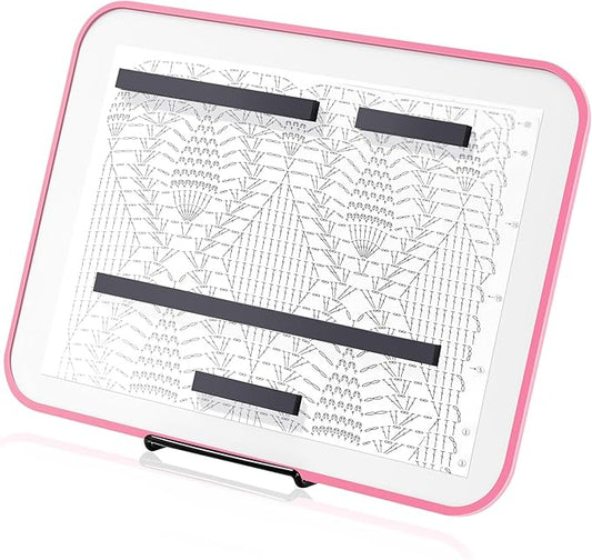 flutesan 8 x 12 inches knitting pattern holder with 4 replacement magnets knitting chart keeper cross stitch magnetic board cross stitch accessories and supplies for crochet(pink border)